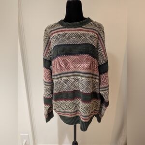 Vintage 1990s Mens Stone Haven Red Green Cream Sweater Pullover Large Knit